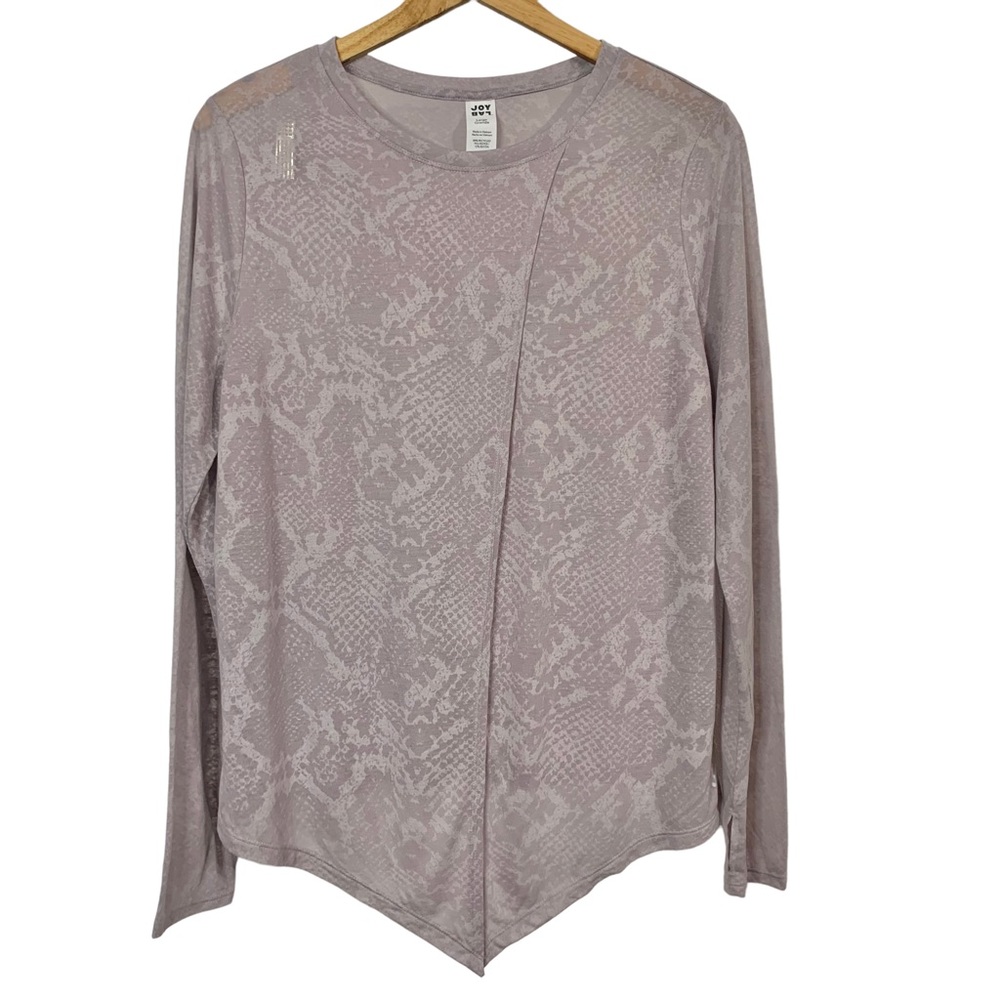 JOYLAB Tie Front Snake Print Sheer Workout Top Sz L